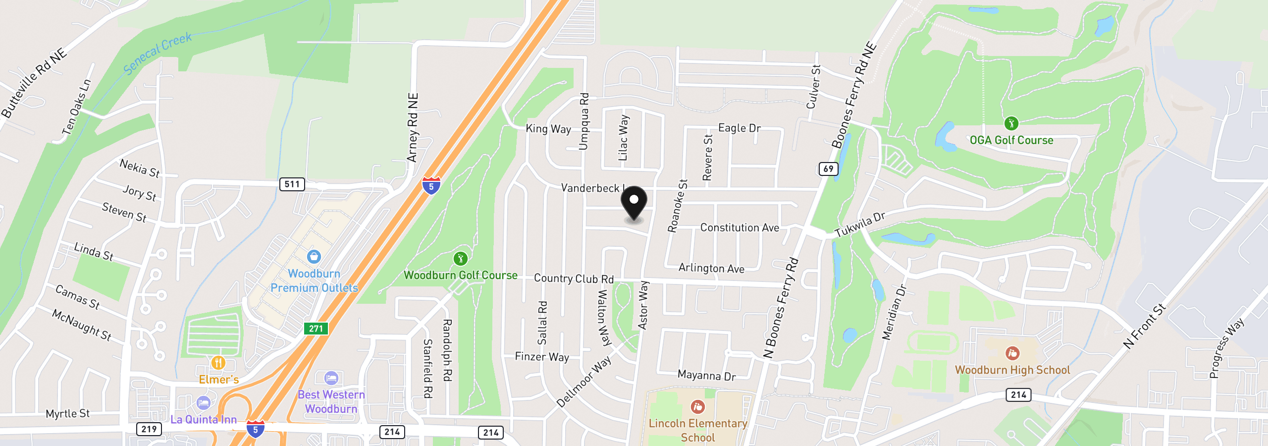 Map showing the location of 1323 Garden Way, Woodburn, OR 97071