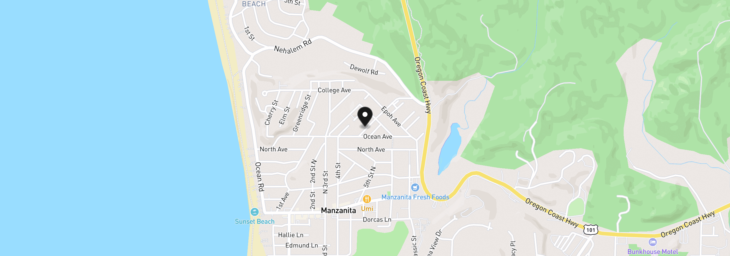 Map showing the location of 811 Oak St, Manzanita, OR 97130