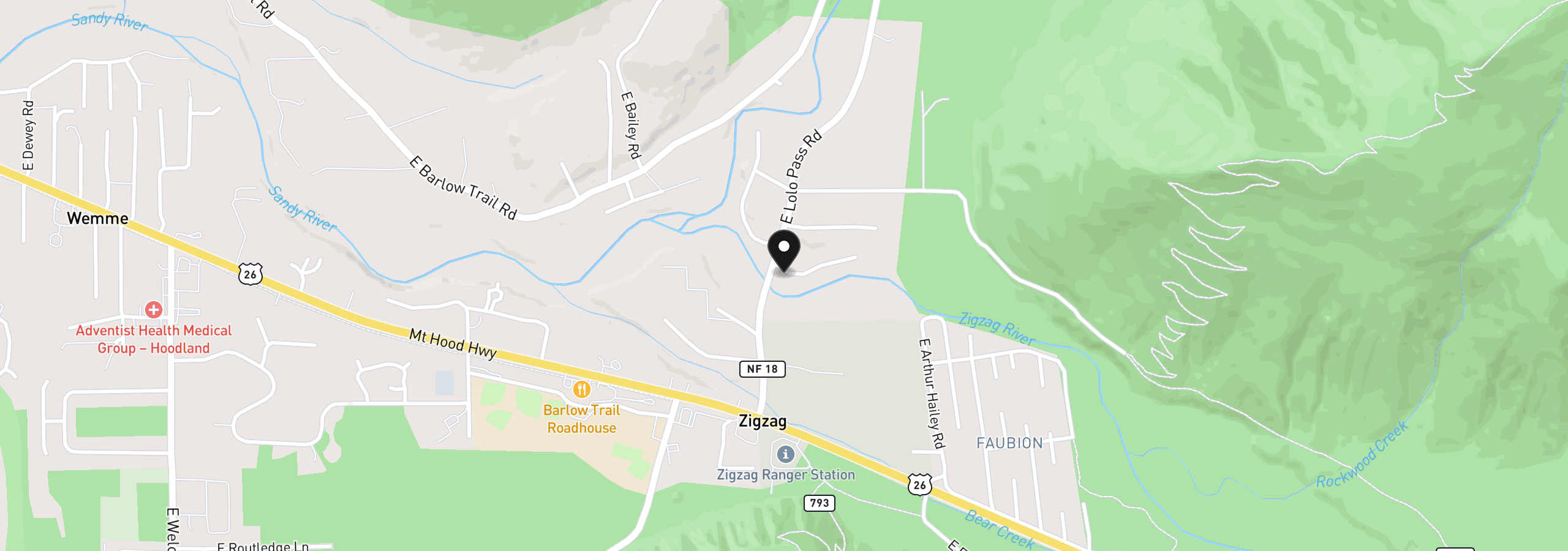 Map showing the location of E Zig Zag River Rd, Rhododendron, OR 97049