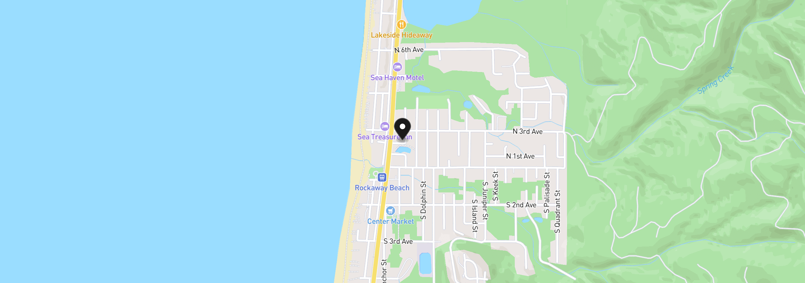 Map showing the location of 201 N Beacon St, Rockaway Beach, OR 97136
