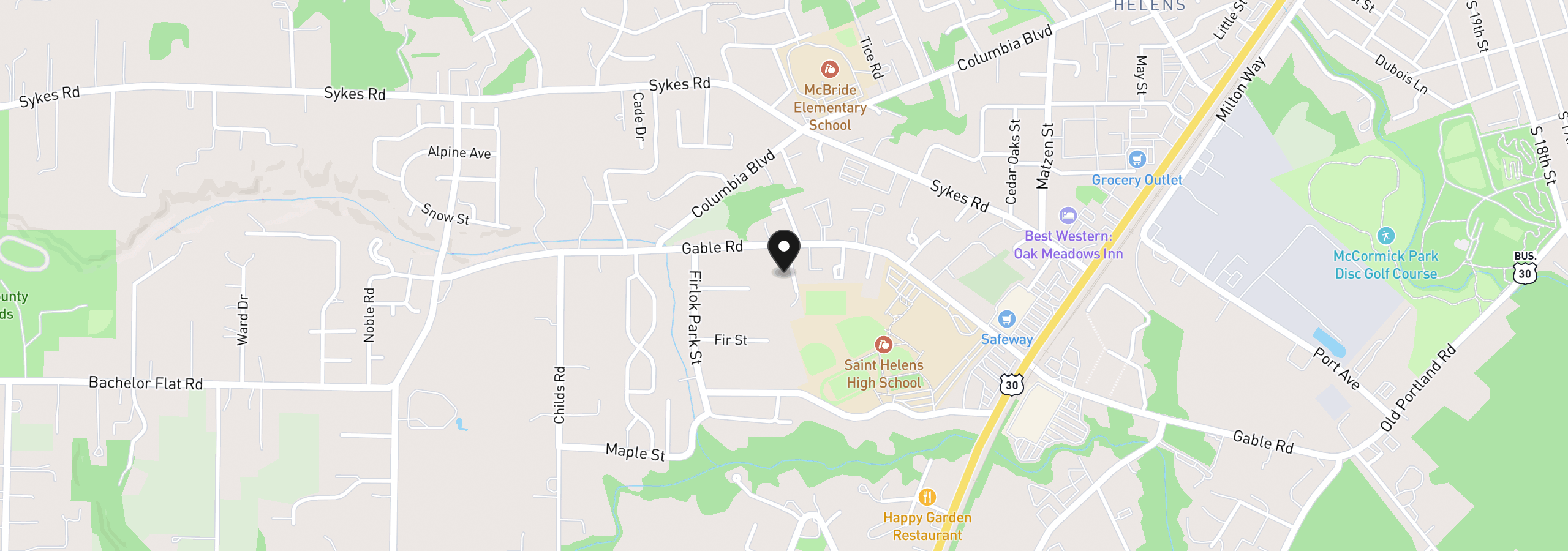 Map showing the location of 58939 Alexandra Ln, St. Helens, OR 97051