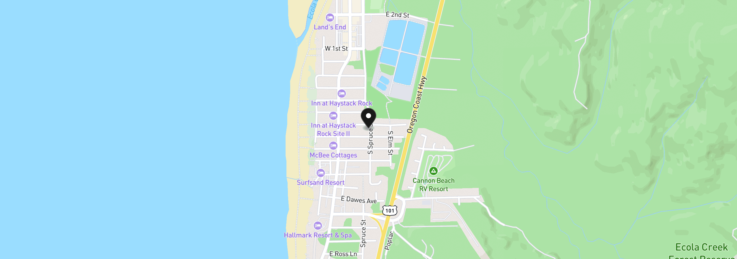 Map showing the location of 780 Spruce St, Cannon Beach, OR 97110