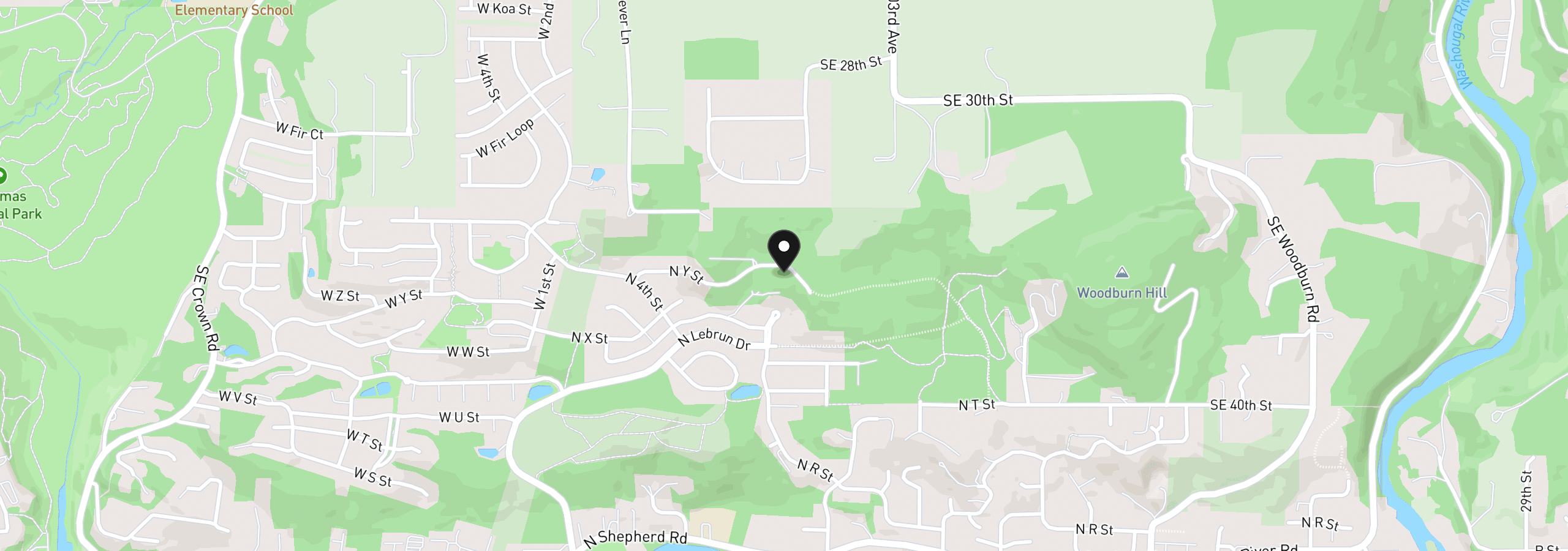 Map showing the location of 610 N Y St, Washougal, Wa 98671