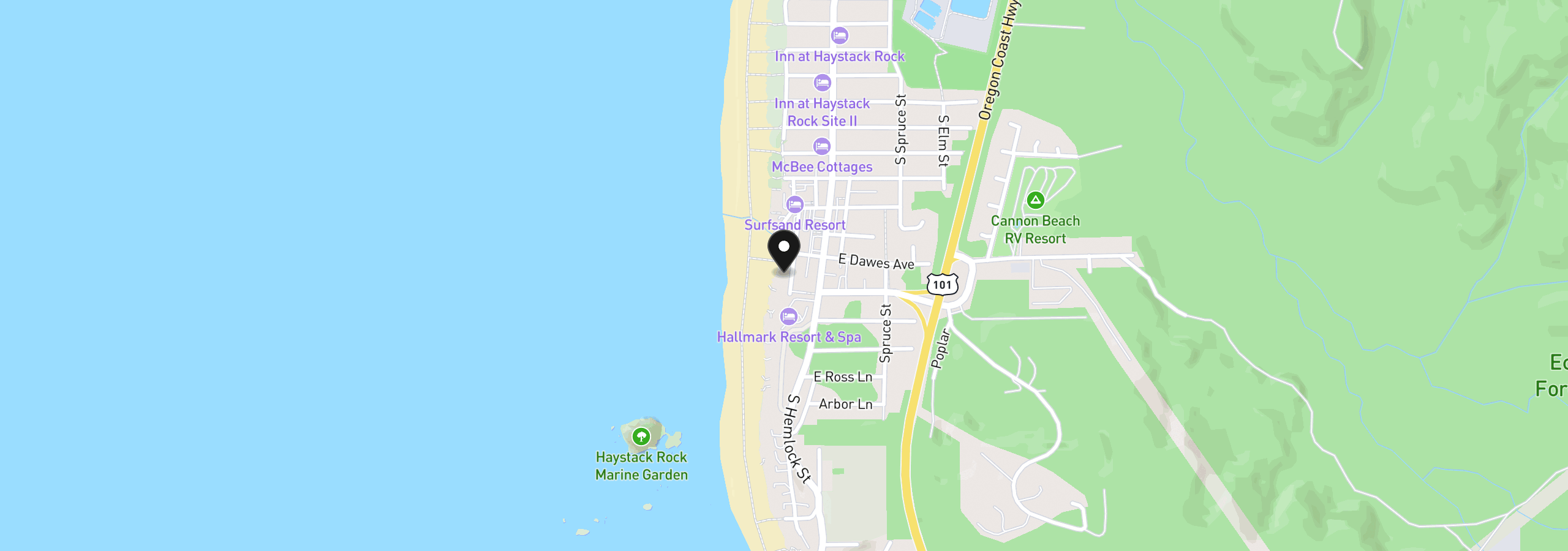Map showing the location of 1360 Pacific St, Cannon Beach, OR 97110