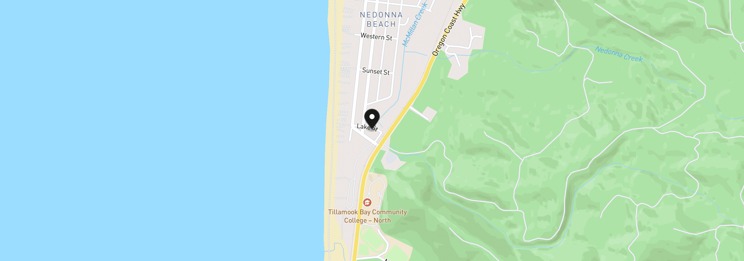 Map showing the location of 8765 Lake St, Rockaway Beach, OR 97136