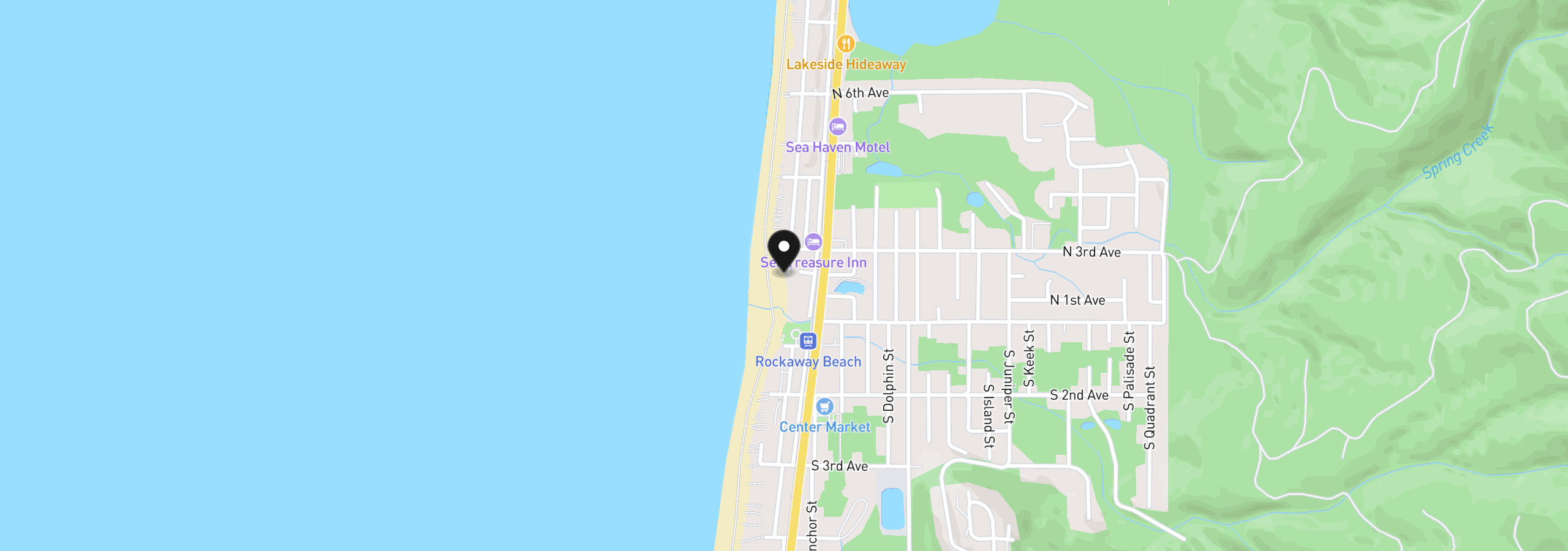 Map showing the location of 178 North Pacific St, Rockaway Beach, OR 97136