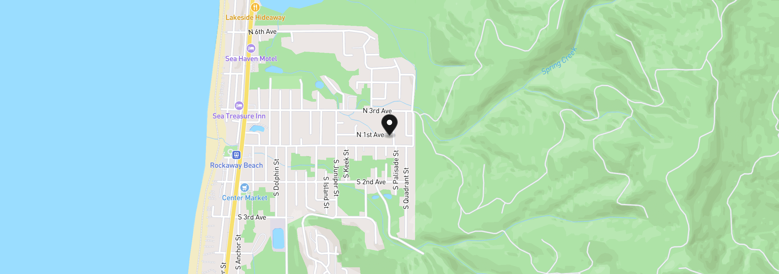Map showing the location of 1500 N 1st Ave, Rockaway Beach, OR 97136