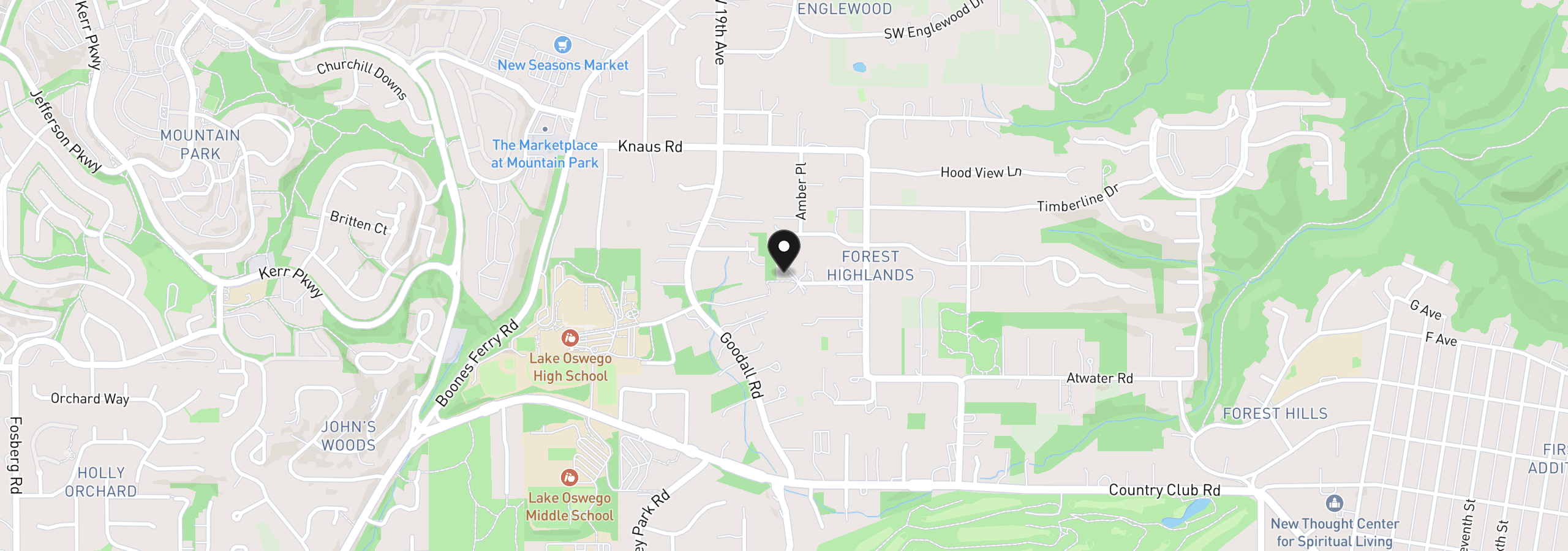 Map showing the location of 1677 Leslie Ln, Lake Oswego, OR 97034