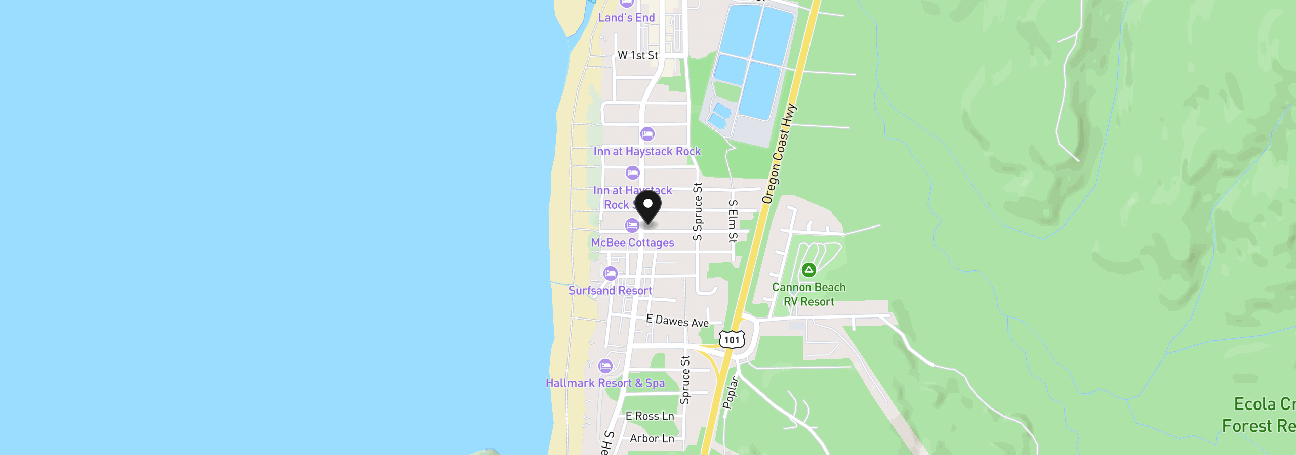 Map showing the location of 887 S Hemlock St, Cannon Beach, OR 97110