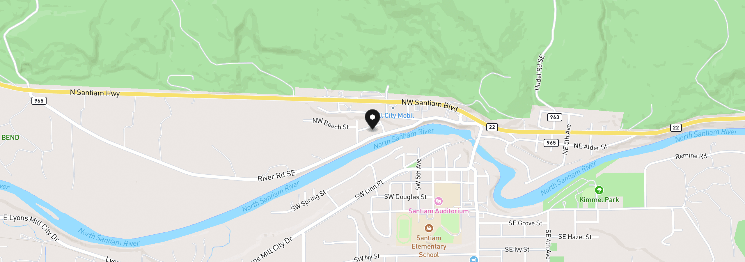 Map showing the location of 739 NW River Rd, Mill City, OR 97360