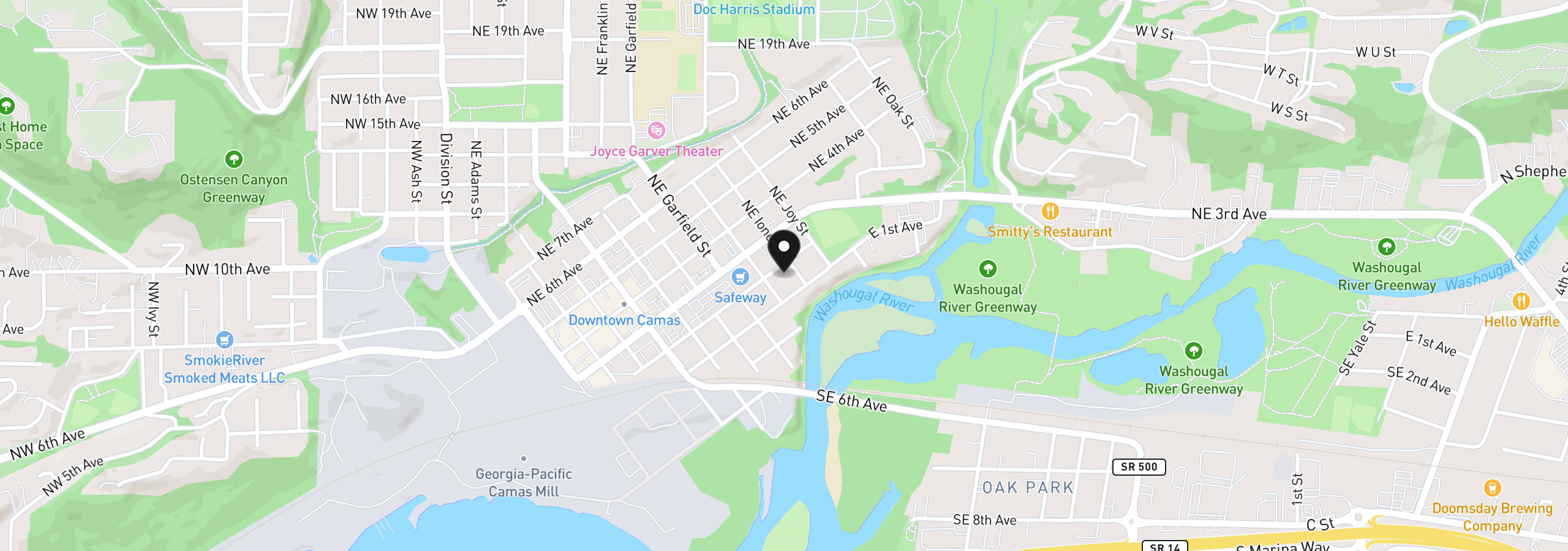 Map showing the location of 924 NE 2nd Ave, Camas, Wa 98607
