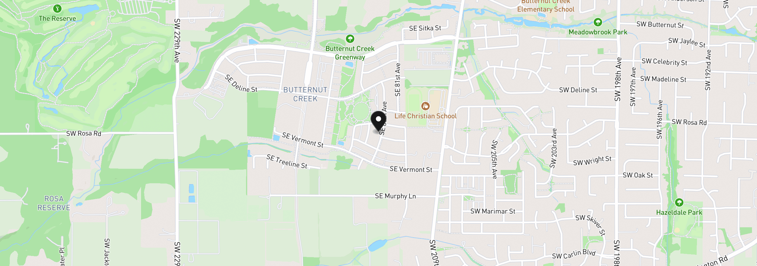Map showing the location of 5741 SE 80th Ave, Hillsboro, OR 97129