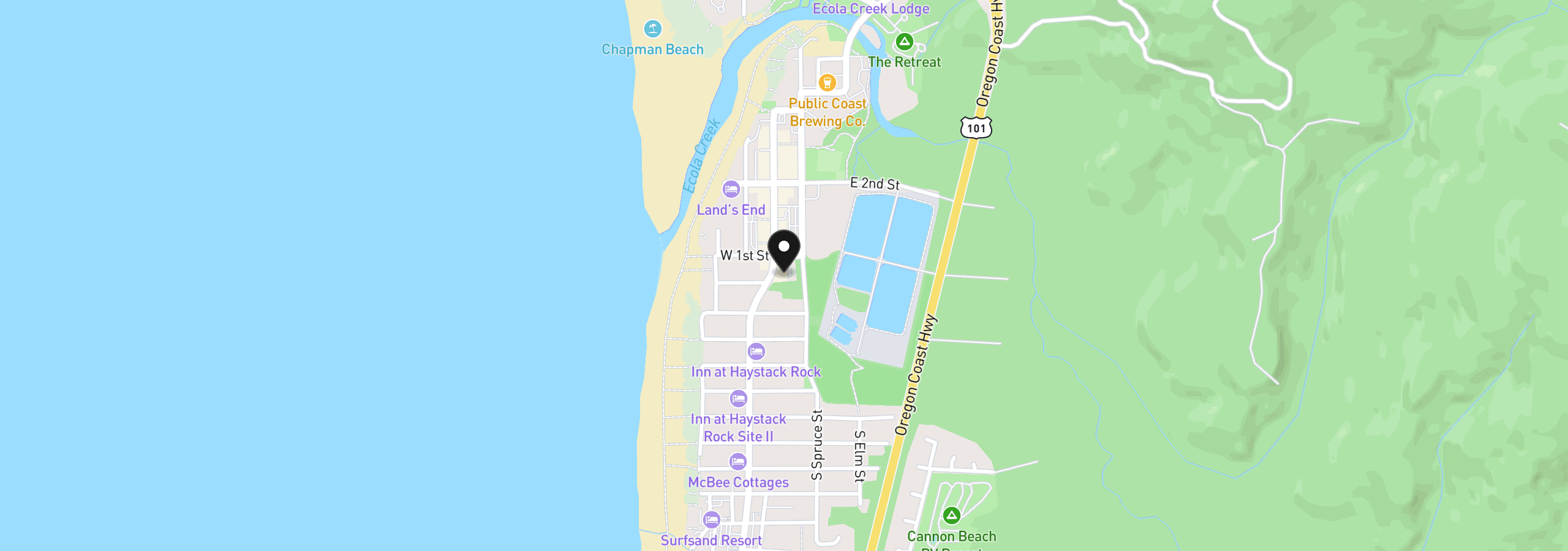 Map showing the location of 123 S Hemlock St 206, Cannon Beach, OR 97110