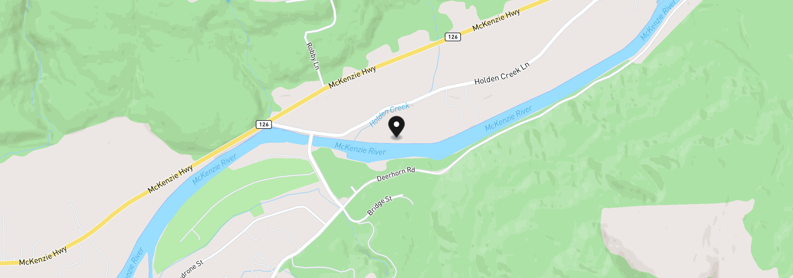 Map showing the location of 42000 Holden Creek Ln, Springfield, OR 97477