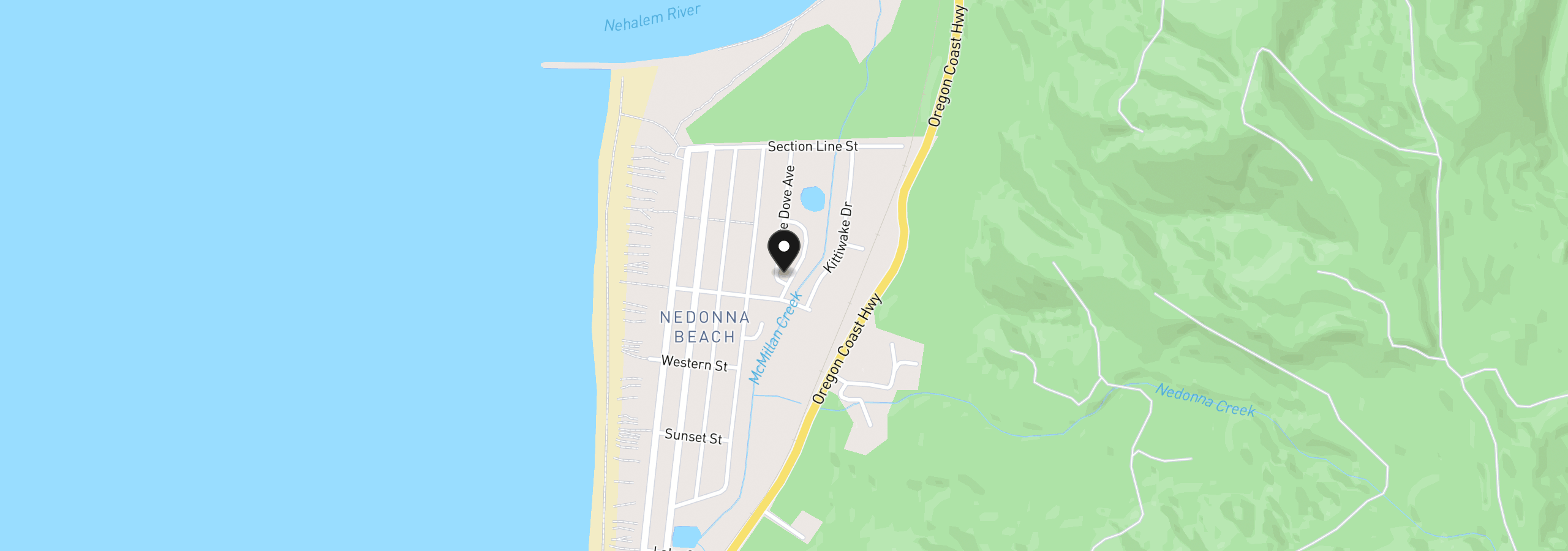 Map showing the location of 8920 Donald St, Rockaway Beach, OR 97136