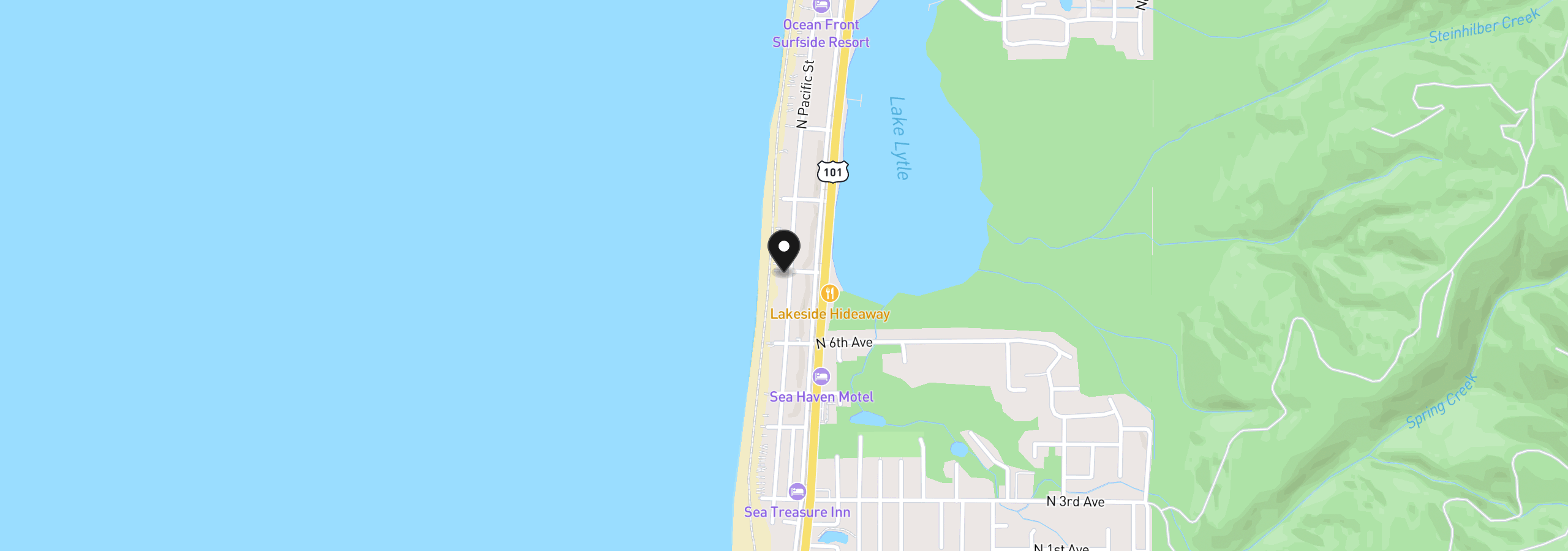 Map showing the location of 695 N Pacific, Rockaway Beach, OR 97136