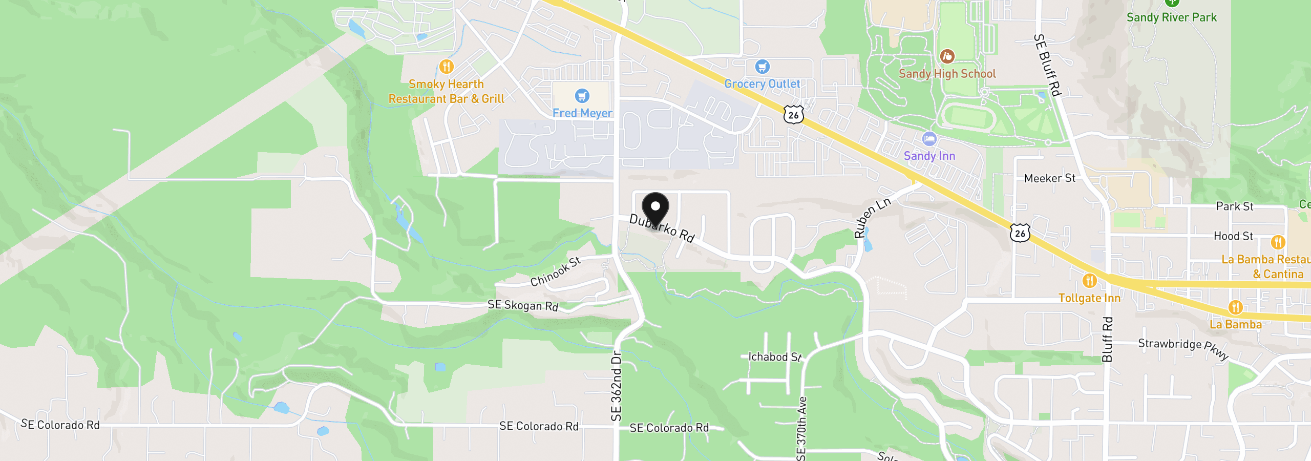 Map showing the location of 36350 Dubarko Rd, Sandy, OR 97055