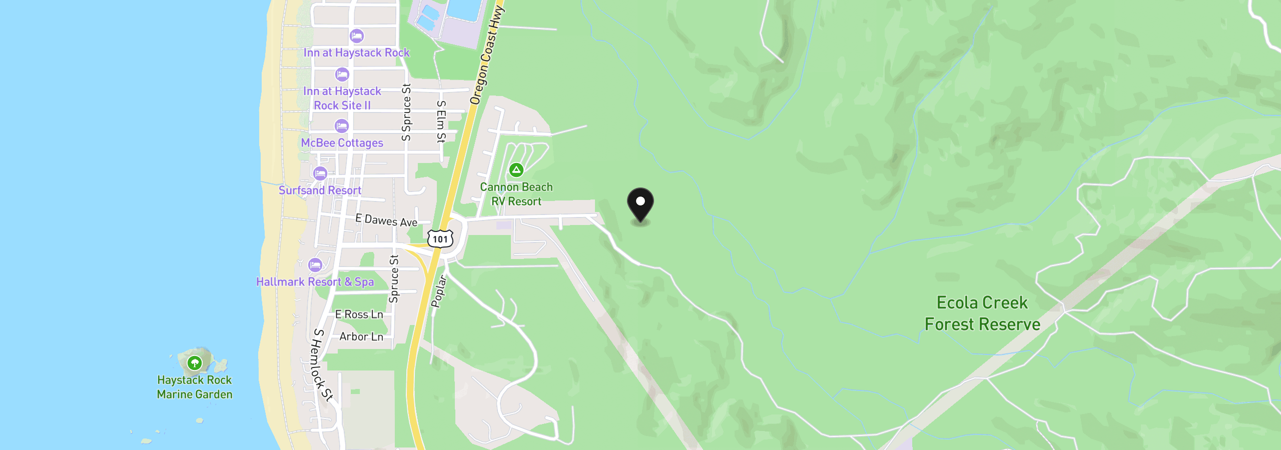 Map showing the location of 0000 Elk Ridge Dr, Cannon Beach, OR 97110