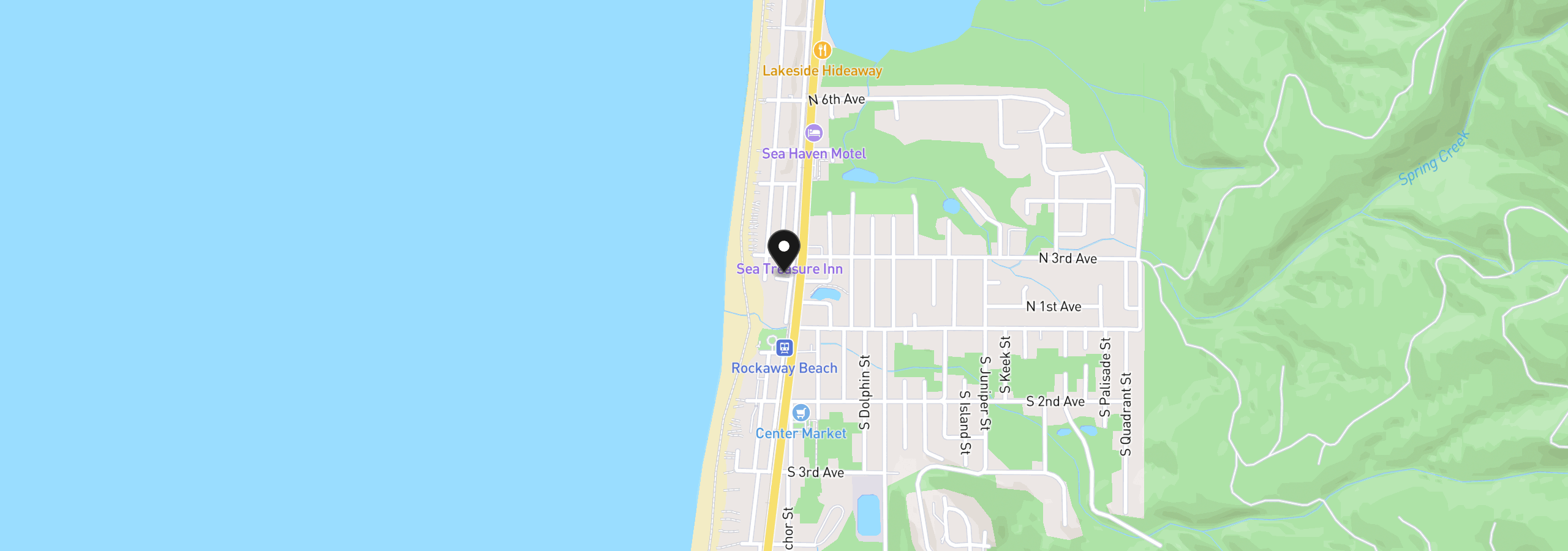 Map showing the location of 175 N Miller St, Rockaway Beach, OR 97136