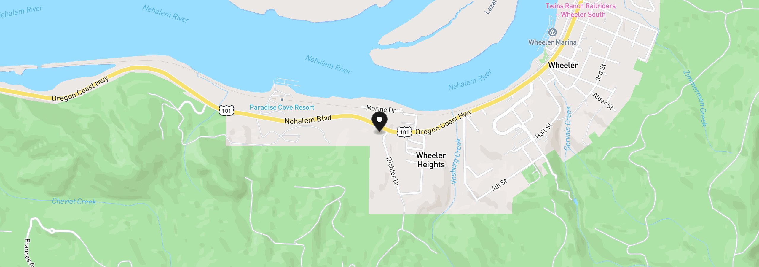Map showing the location of Highway 101, Wheeler, OR 97147