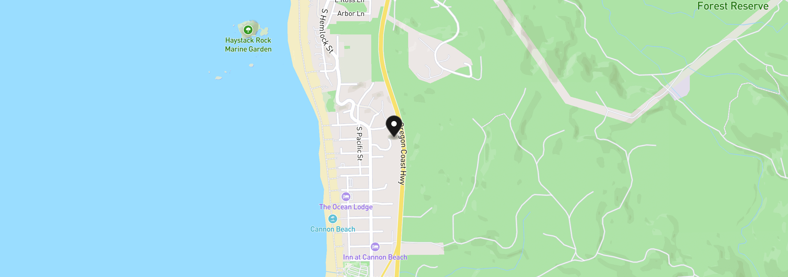 Map showing the location of 171 Amber Ln, Cannon Beach, OR 97110