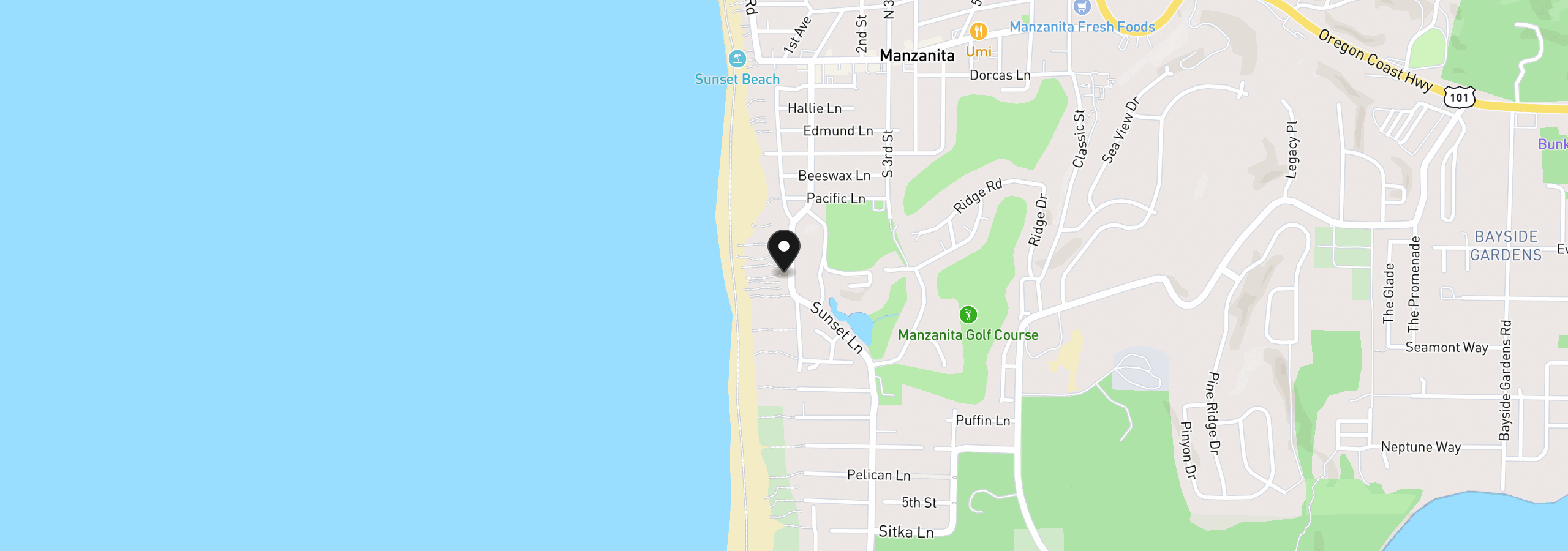 Map showing the location of 869 Beach St, Manzanita, OR 97130
