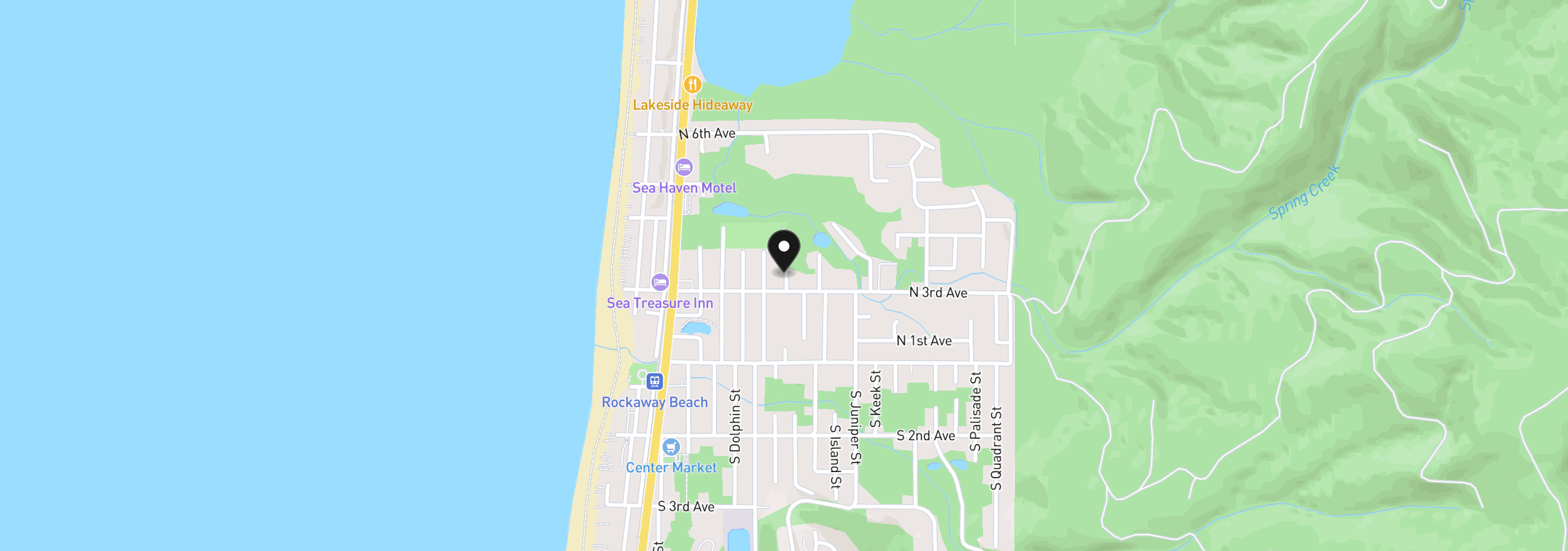Map showing the location of 254 S Falcon St, Rockaway Beach, OR 97136