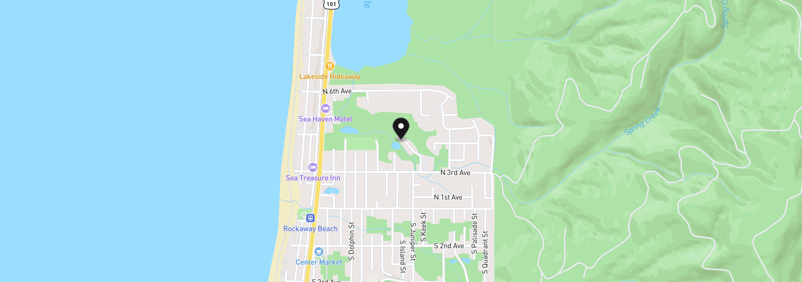 Map showing the location of 375 Juniper Ct, Rockaway Beach, OR 97136