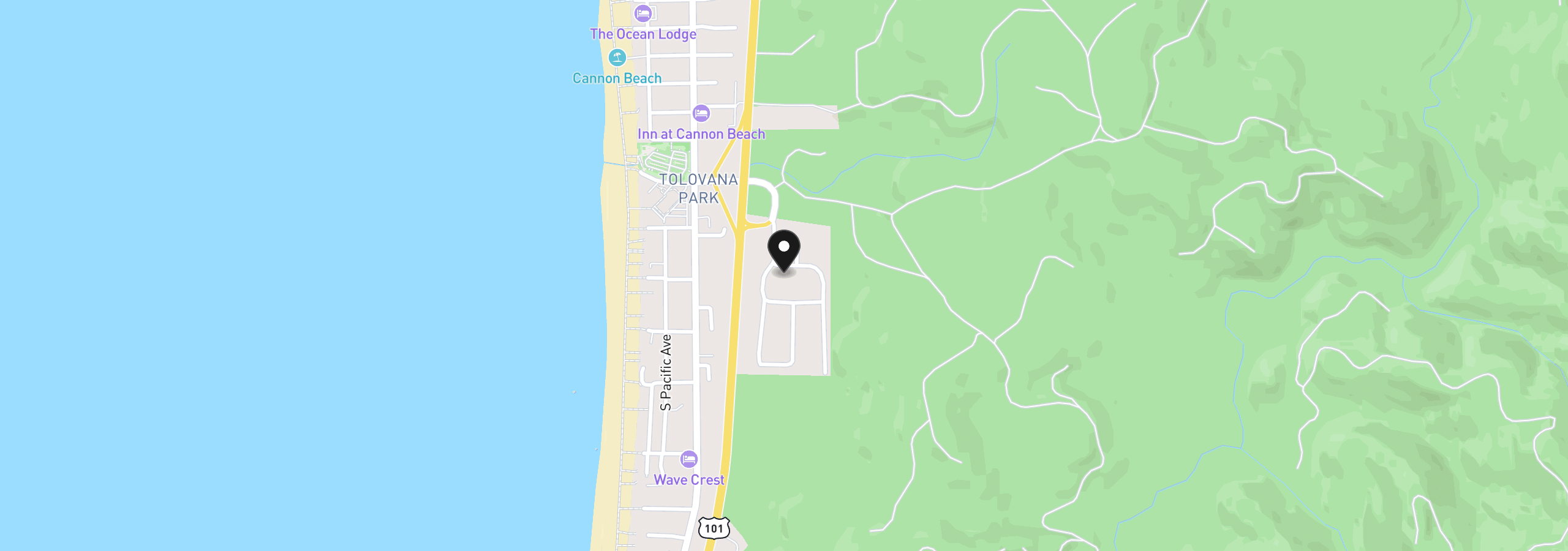 Map showing the location of 323 N Chinook, Cannon Beach, OR 97110