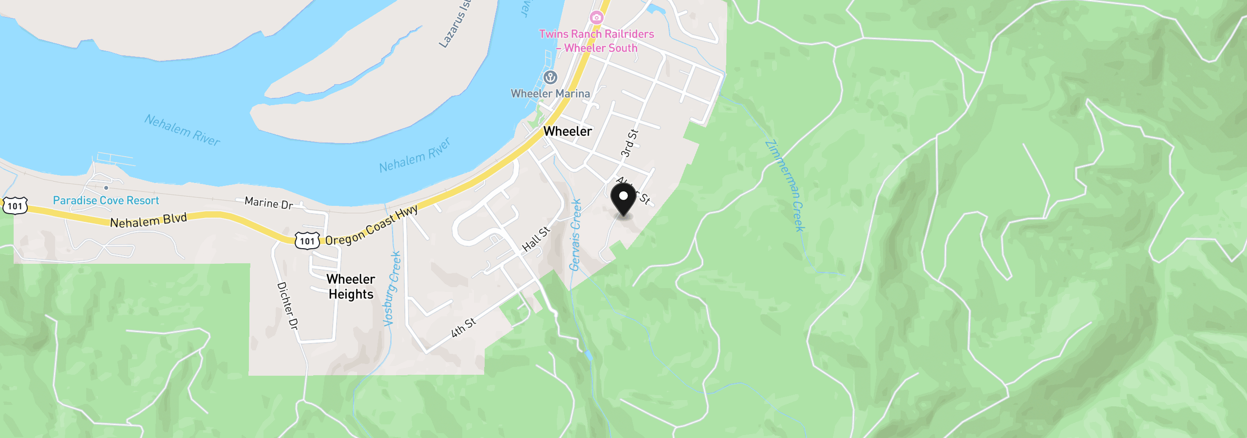 Map showing the location of 571 Fourth St, Wheeler, OR 97147