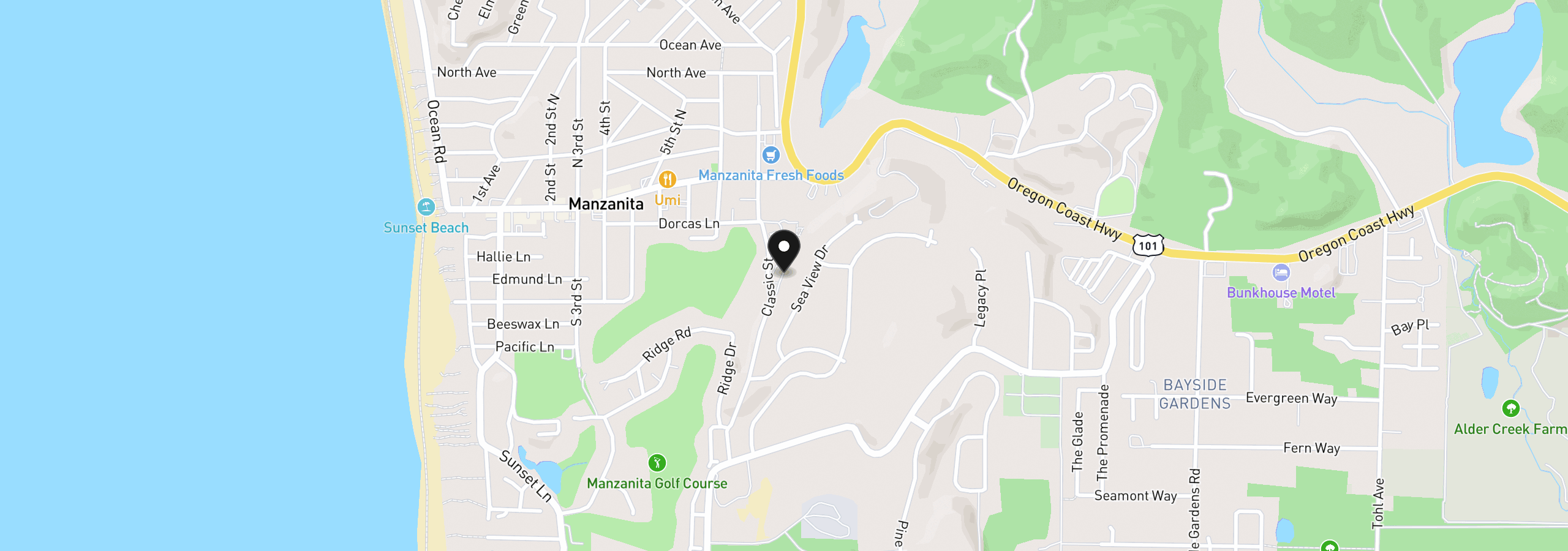 Map showing the location of 378 Jackson Way, Manzanita, OR 97130