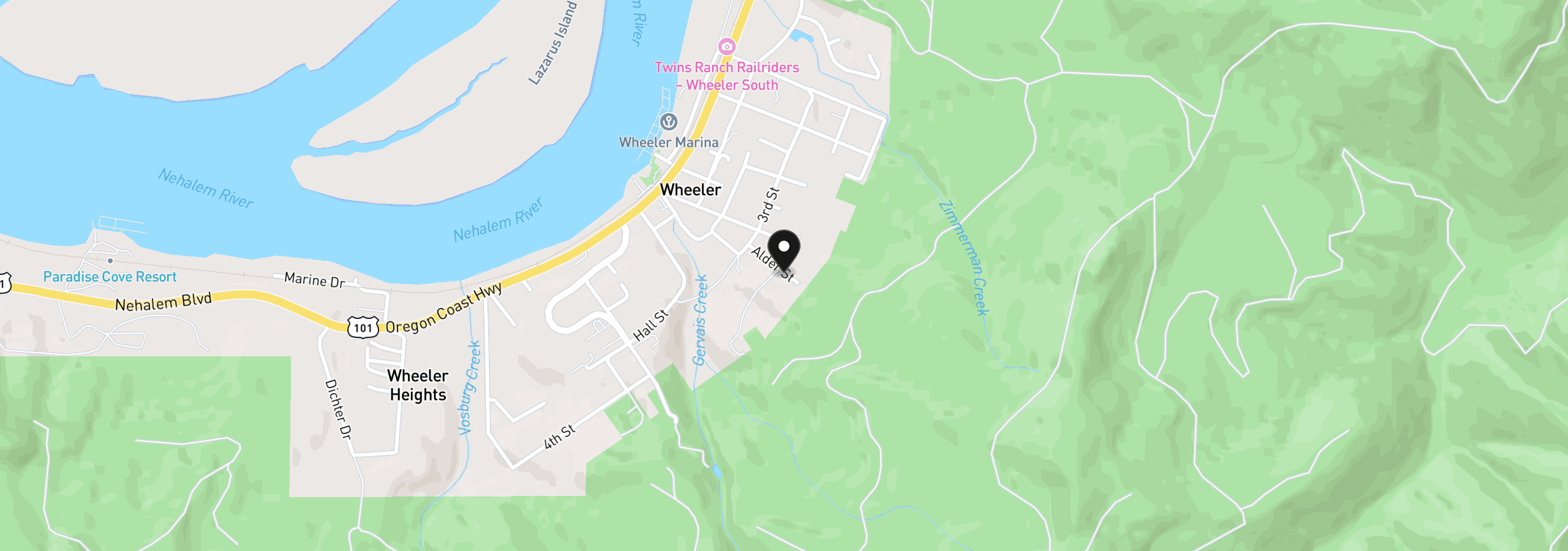 Map showing the location of 539 Fourth St, Wheeler, OR 97147