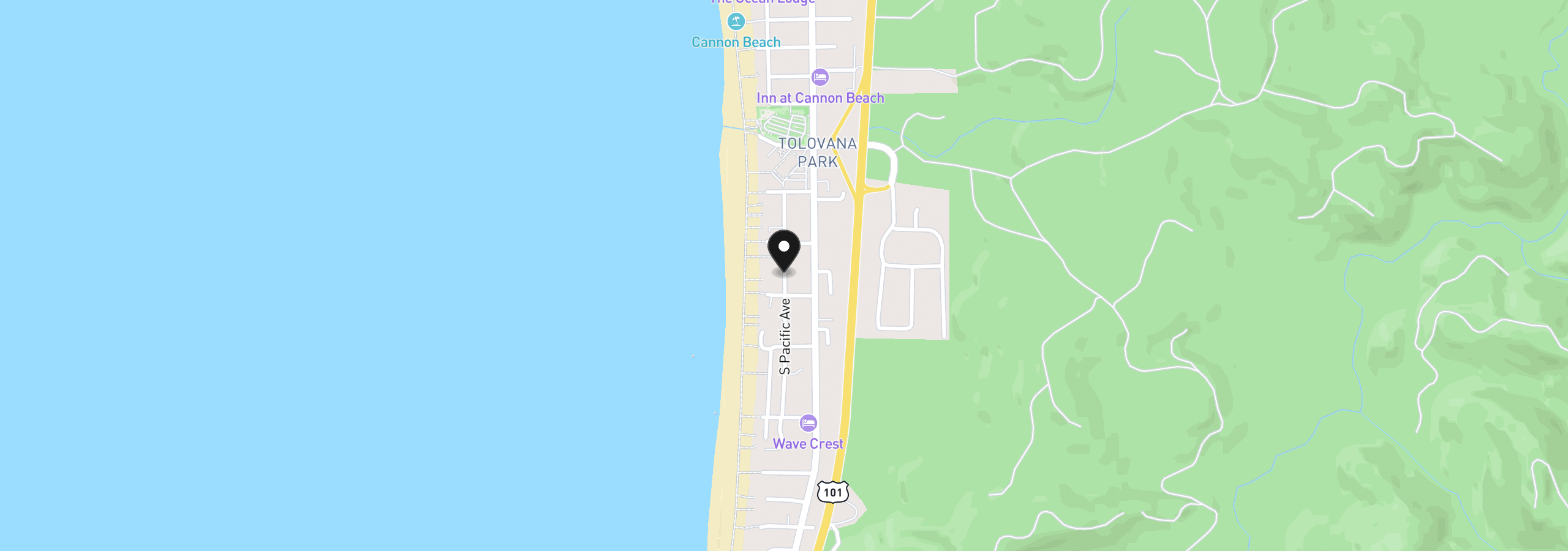 Map showing the location of 3671 Pacific St, Cannon Beach, OR 97110