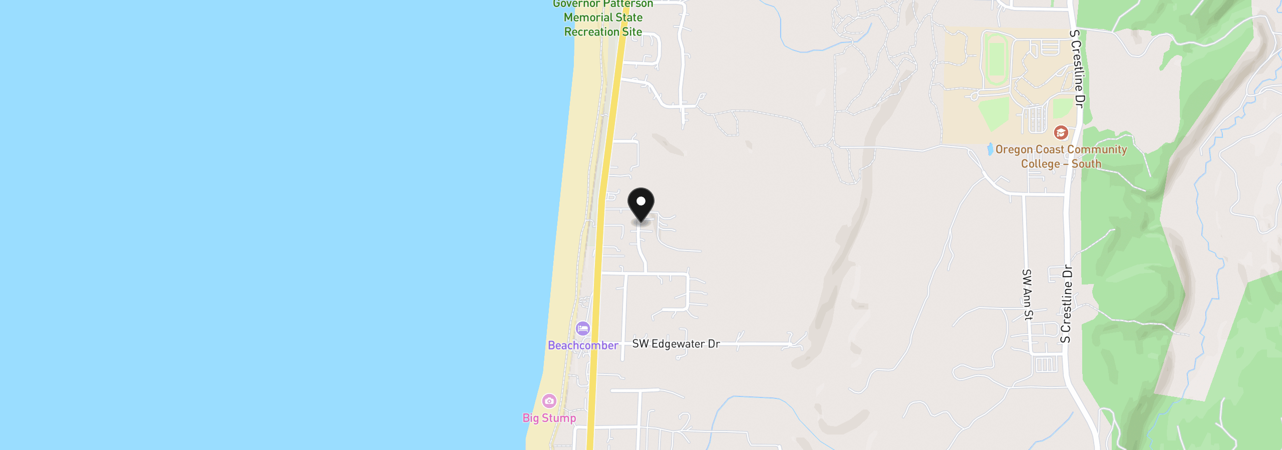 Map showing the location of 3455 SW Fernwood Ln, Waldport, OR 97394