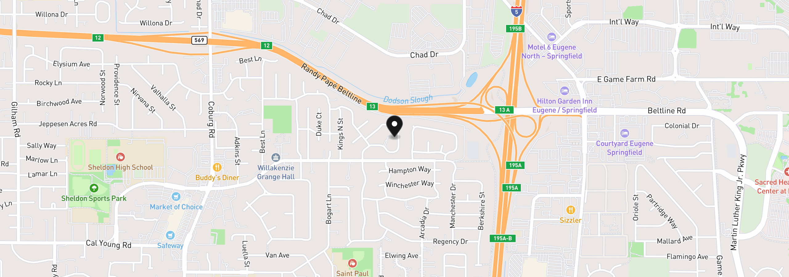 Map showing the location of 1718 Victorian Way, Eugene, OR 97401