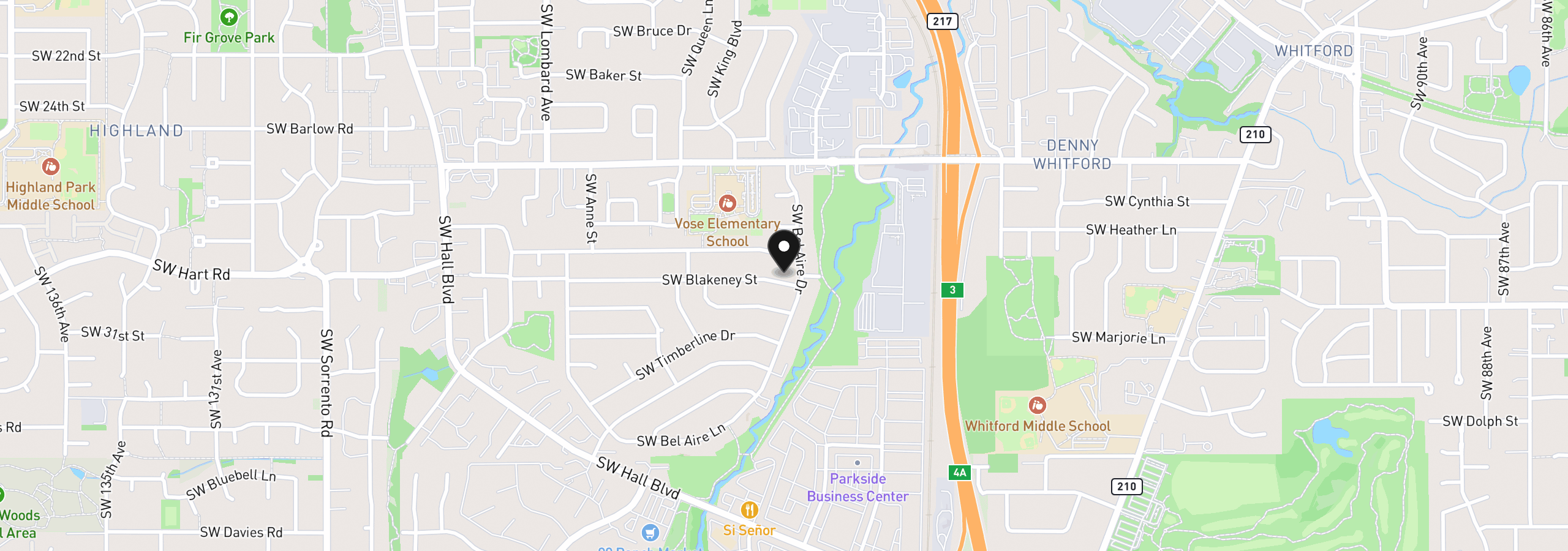 Map showing the location of 11175 SW Blakeney St, Beaverton, OR 97008