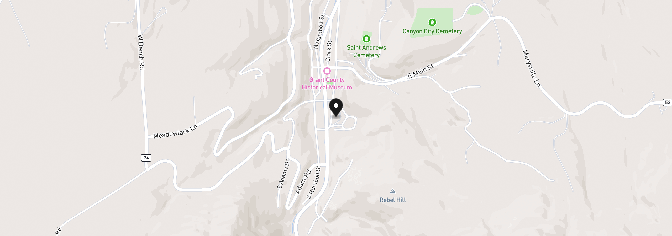 Map showing the location of 209 Washington St, Canyon City, OR 97820
