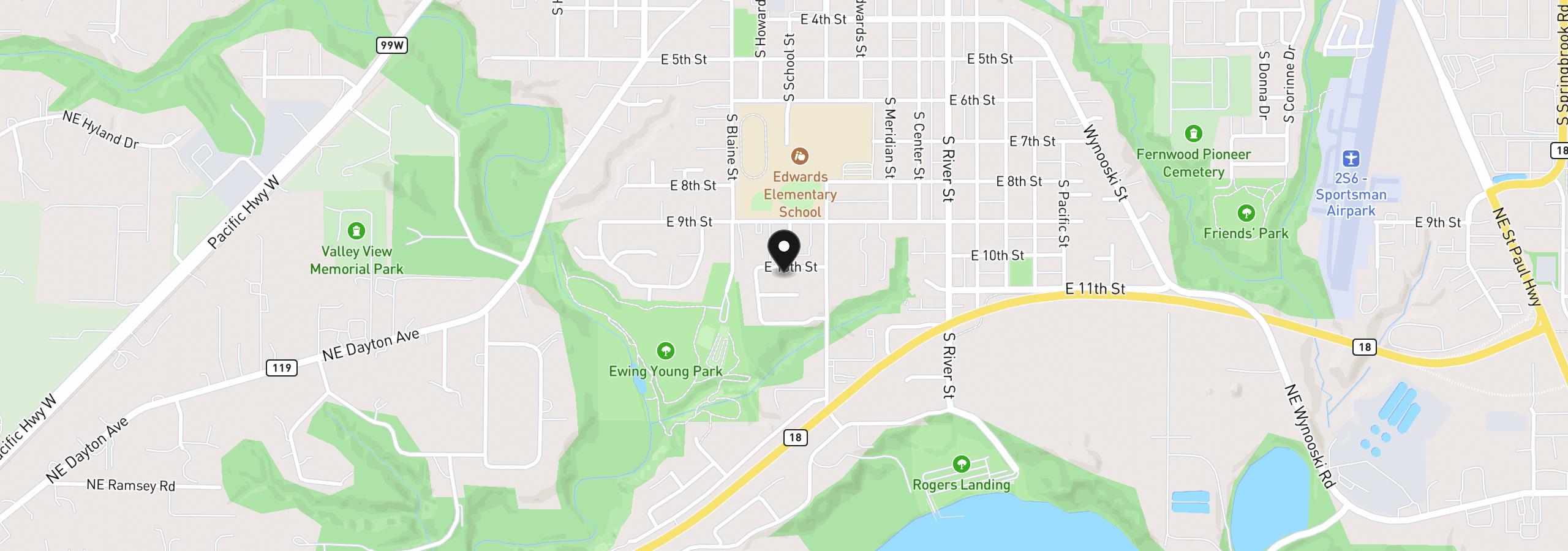 Map showing the location of 516 E 10th St, Newberg, OR 97132