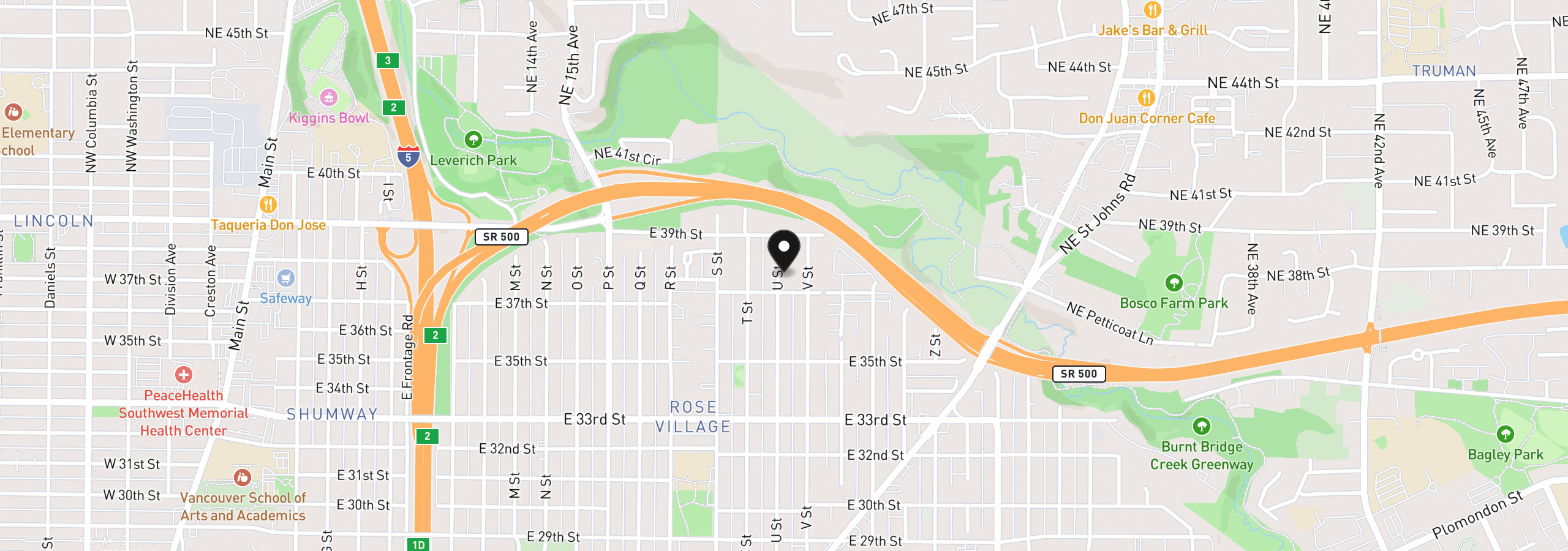 Map showing the location of 3709 U St, Vancouver, Wa 98663