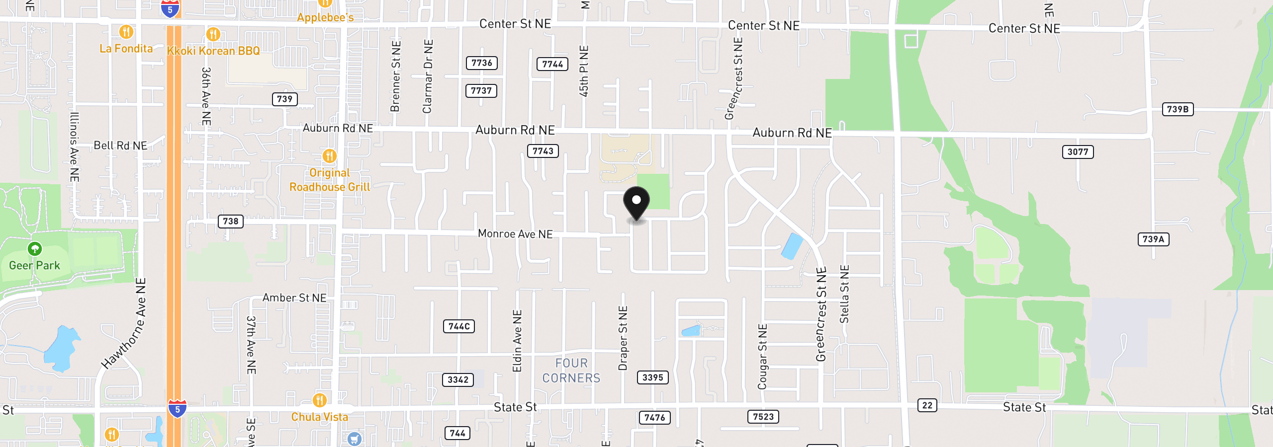 Map showing the location of 4730 Auburn Rd NE 55, Salem, OR 97301