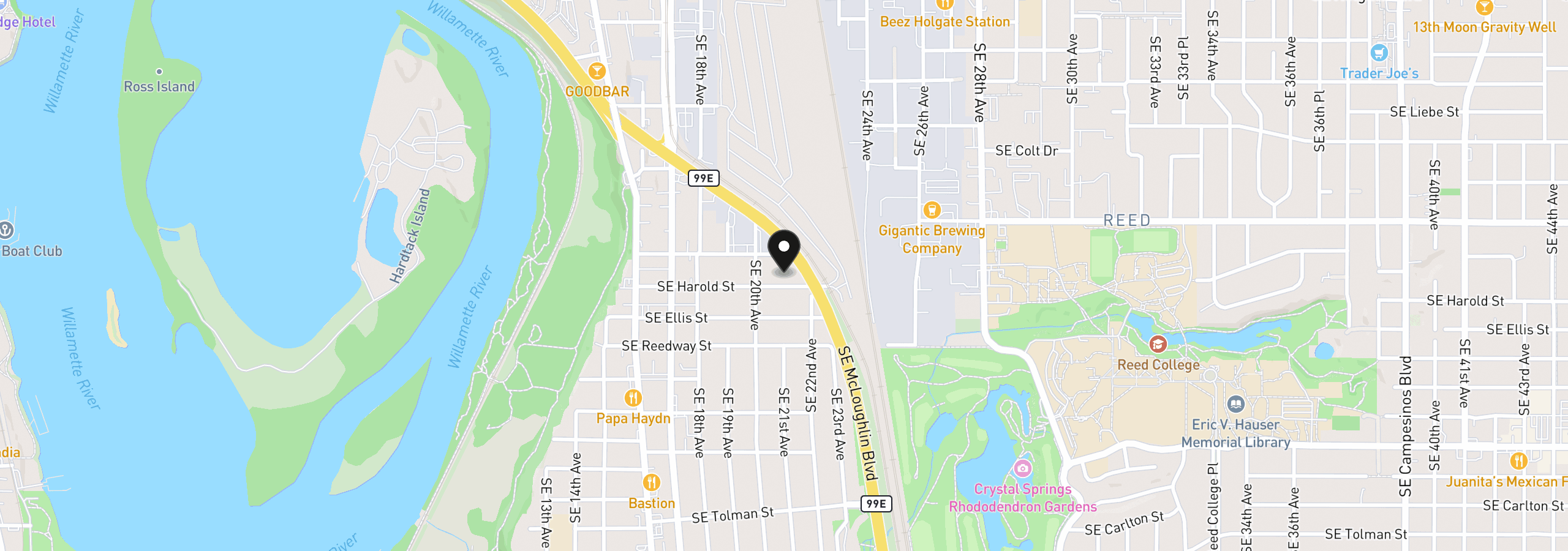 Map showing the location of 2073 SE Harold St 5, Portland, OR 97202