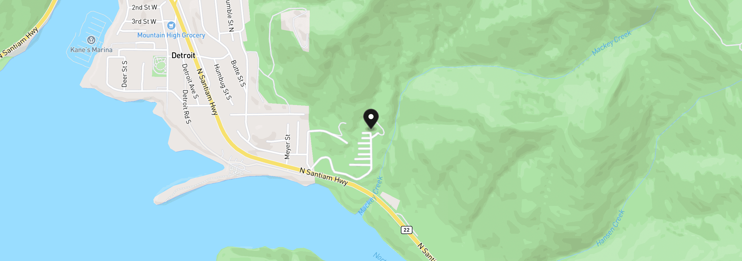 Map showing the location of 100 E Osprey Ln, Detroit, OR 97342
