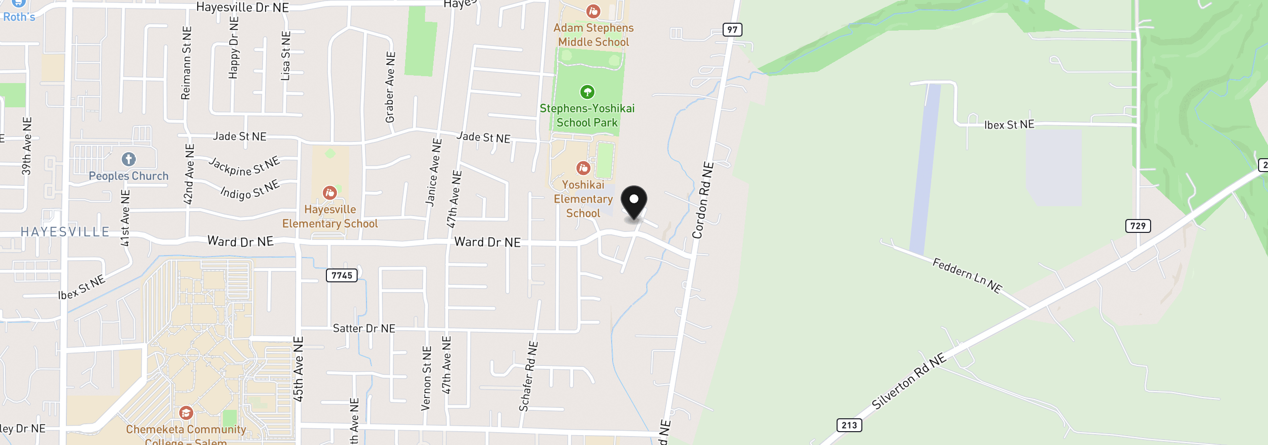 Map showing the location of 5090 Hearth Ct NE, Salem, OR 97305