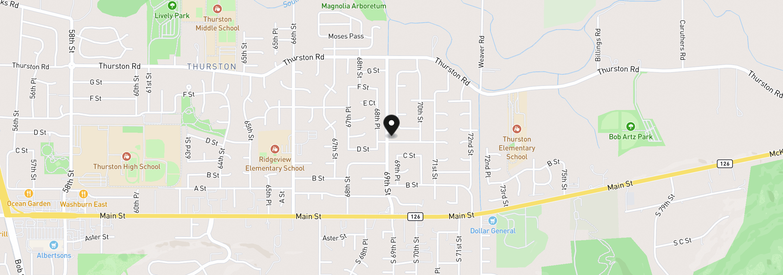 Map showing the location of 6916 D St, Springfield, OR 97478