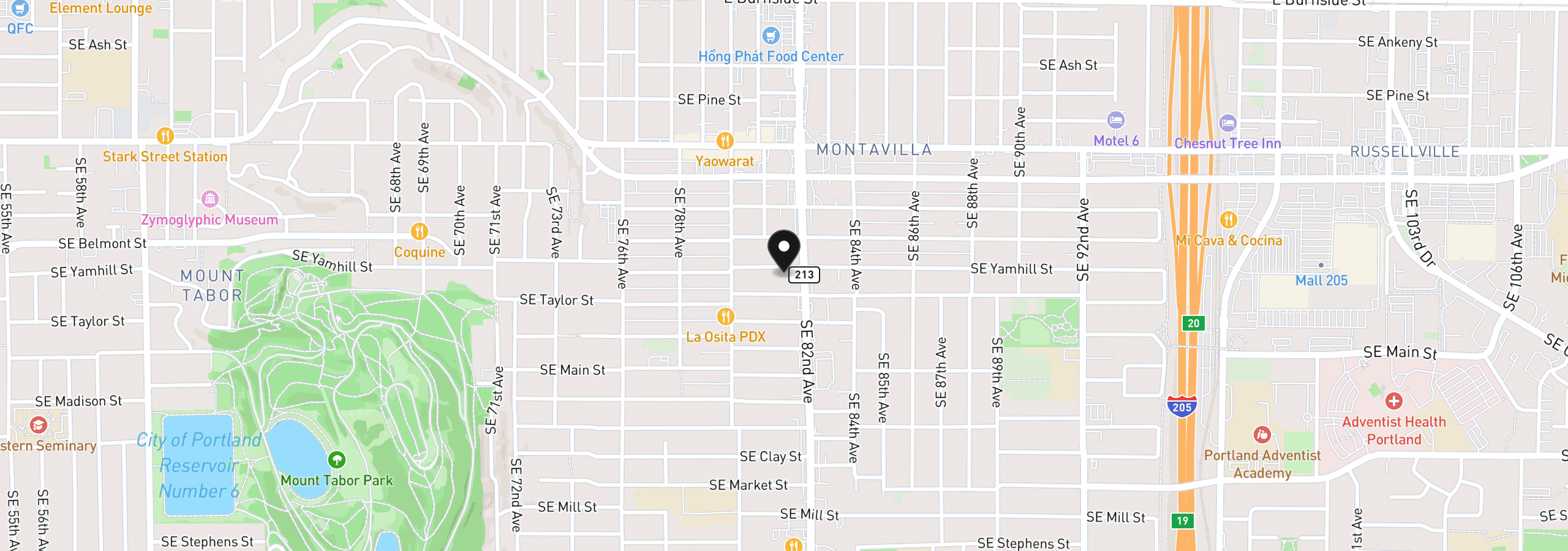 Map showing the location of 8130 SE Yamhill St, Portland, OR 97215