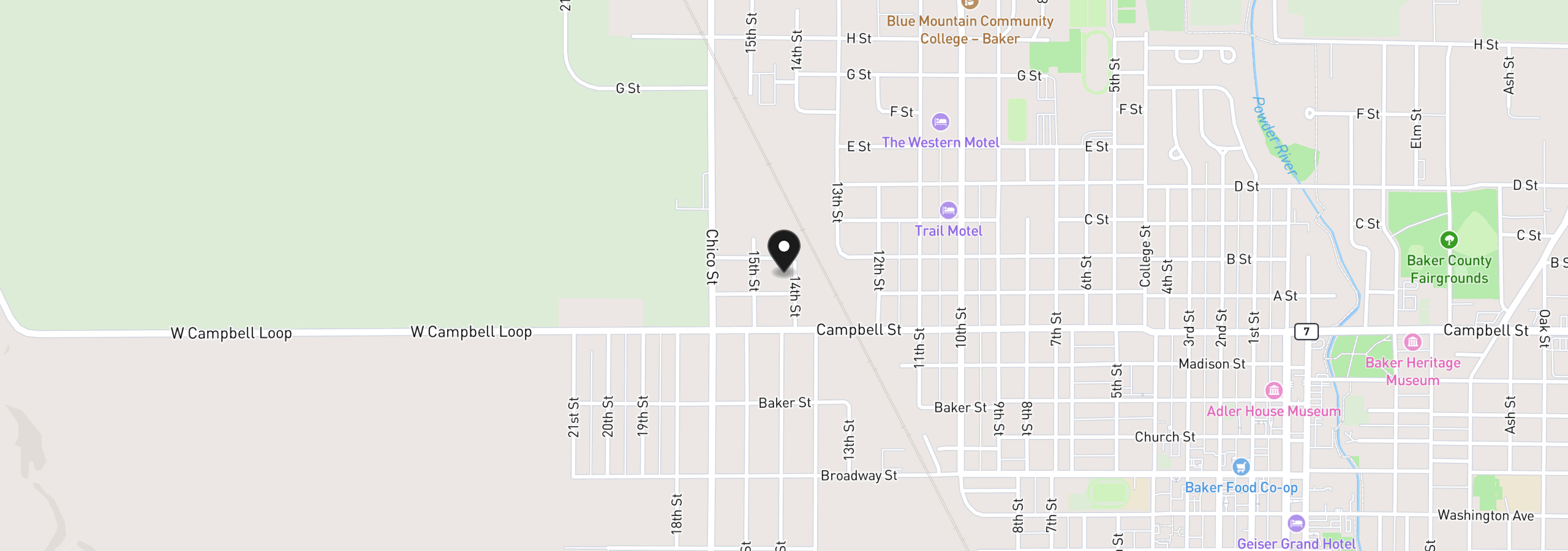 Map showing the location of 2637 14th St, Baker City, OR 97814