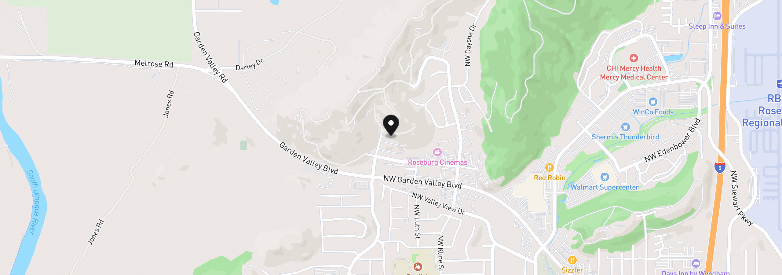 Map showing the location of 1981 Warewood Terrace Ct, Roseburg, OR 97471