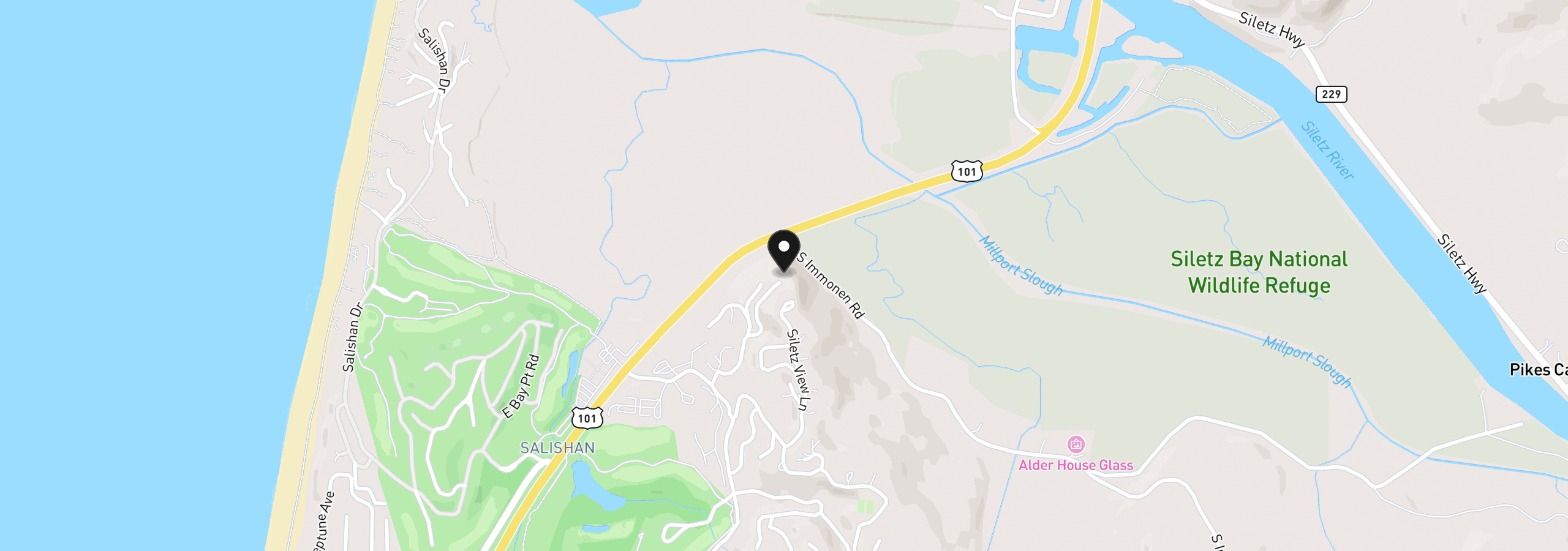 Map showing the location of 30 Bluffs Ct, Gleneden Beach, OR 97388