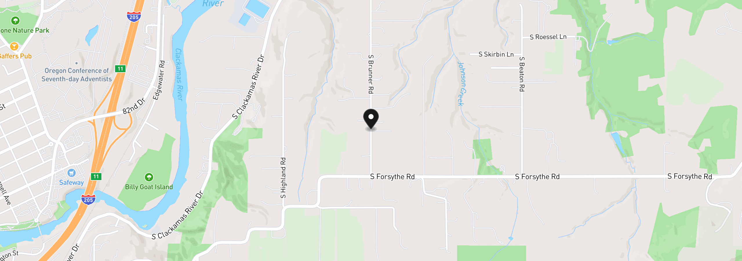 Map showing the location of S Brunner Rd, Oregon City, OR 97045