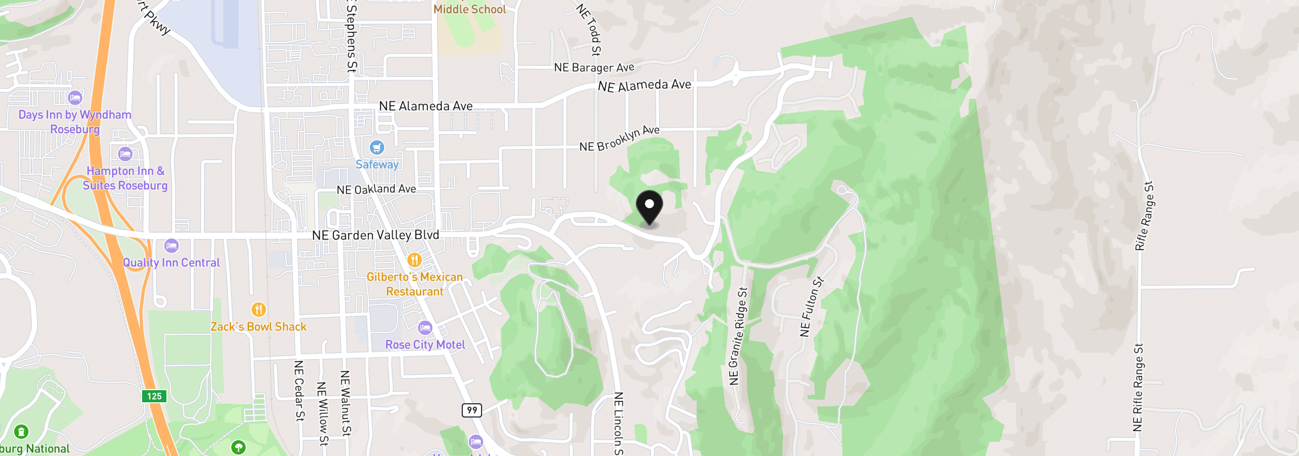 Map showing the location of 0 NE Rocky Ridge Dr, Roseburg, OR 97470
